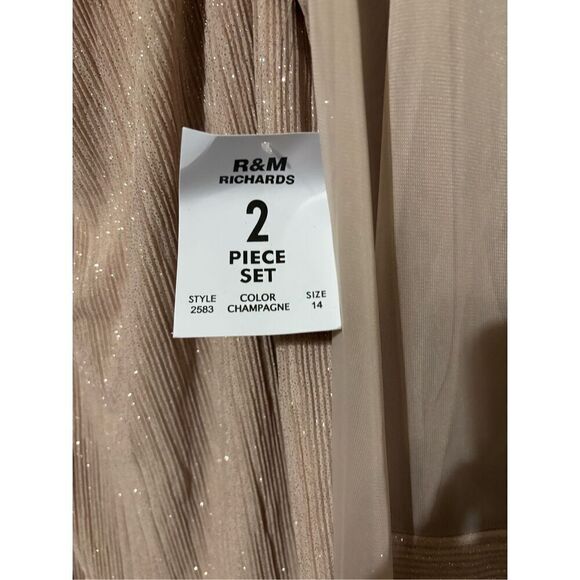 New R&M Richards 2 Piece Women's 14 Champagne Dress and Jacket Set Embellished - Picture 2 of 9